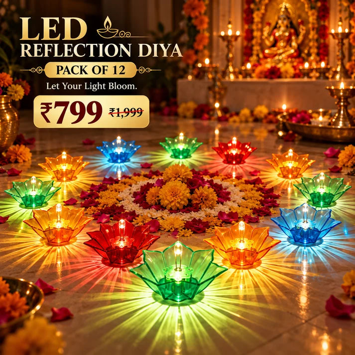 Lotus Glow Water-Activated Diyas – Pack of 12 🪔✨ | No Oil LED Reflection Lamps