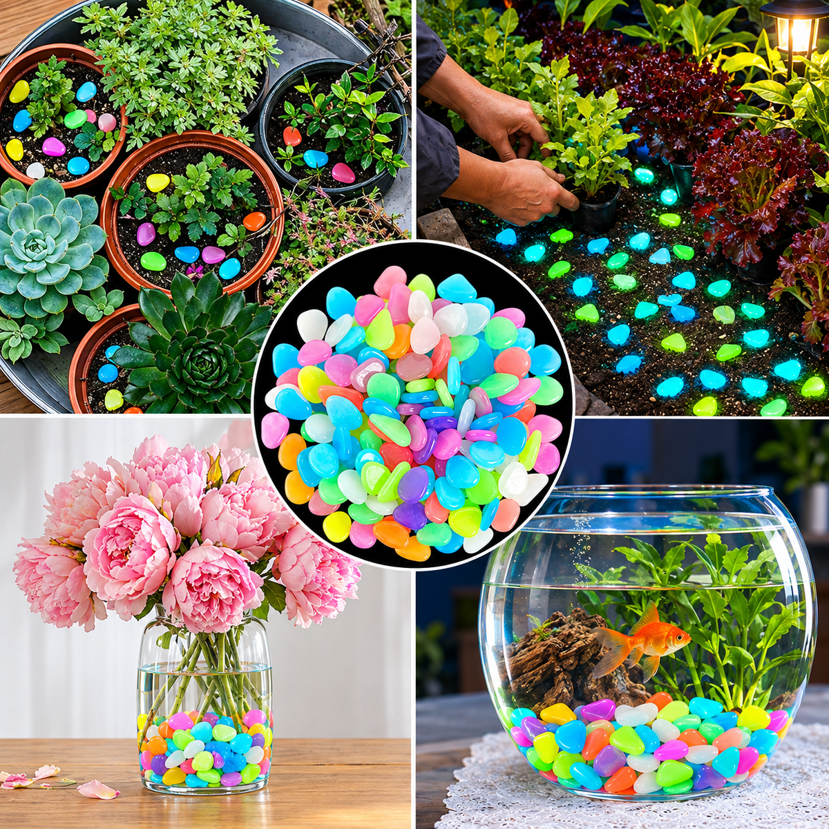 Multicolor Luminous Stones – Glow in the Dark Decorative Pebbles ✨