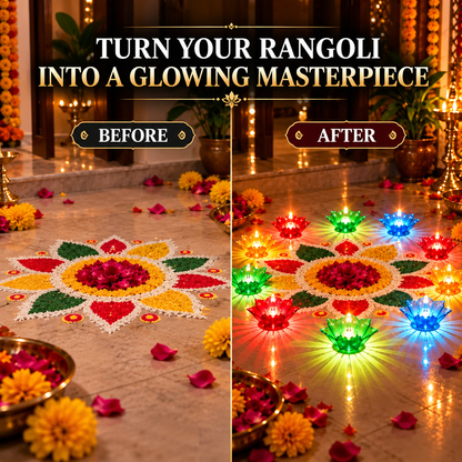 Lotus Glow Water-Activated Diyas – Pack of 12 🪔✨ | No Oil LED Reflection Lamps